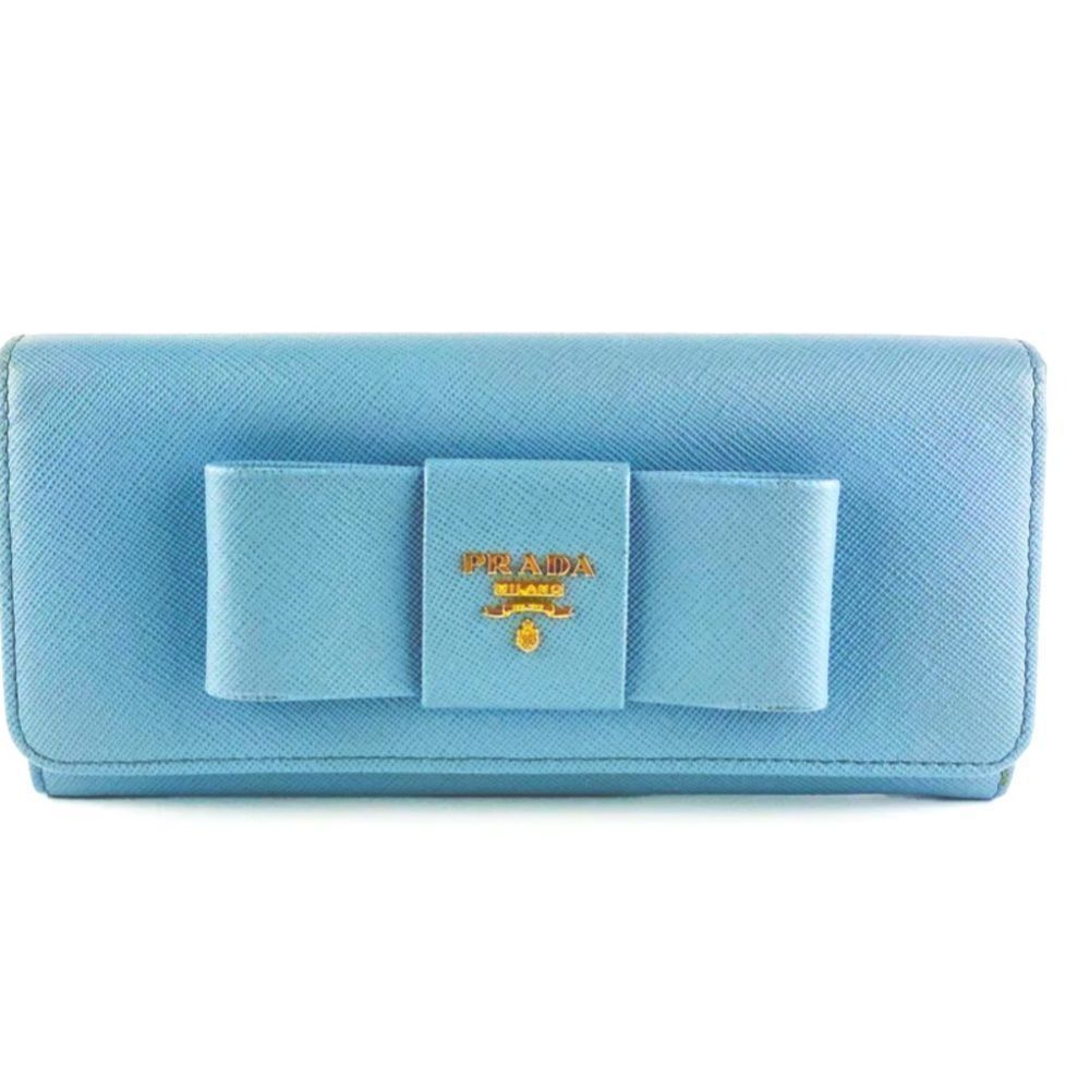 Prada Light BABY Blue Saffiano Bow Wallet